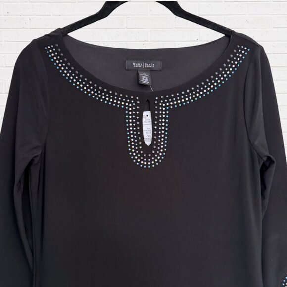 NWT White House Black Market WHBM Black Blue Rhinestone Keyhole Neck Dress XS - Picture 3 of 7